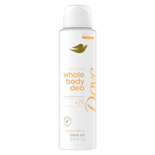 Dove Whole Body Deodorant Cooling Spray Peach & White Tea Aluminum Free 4oz