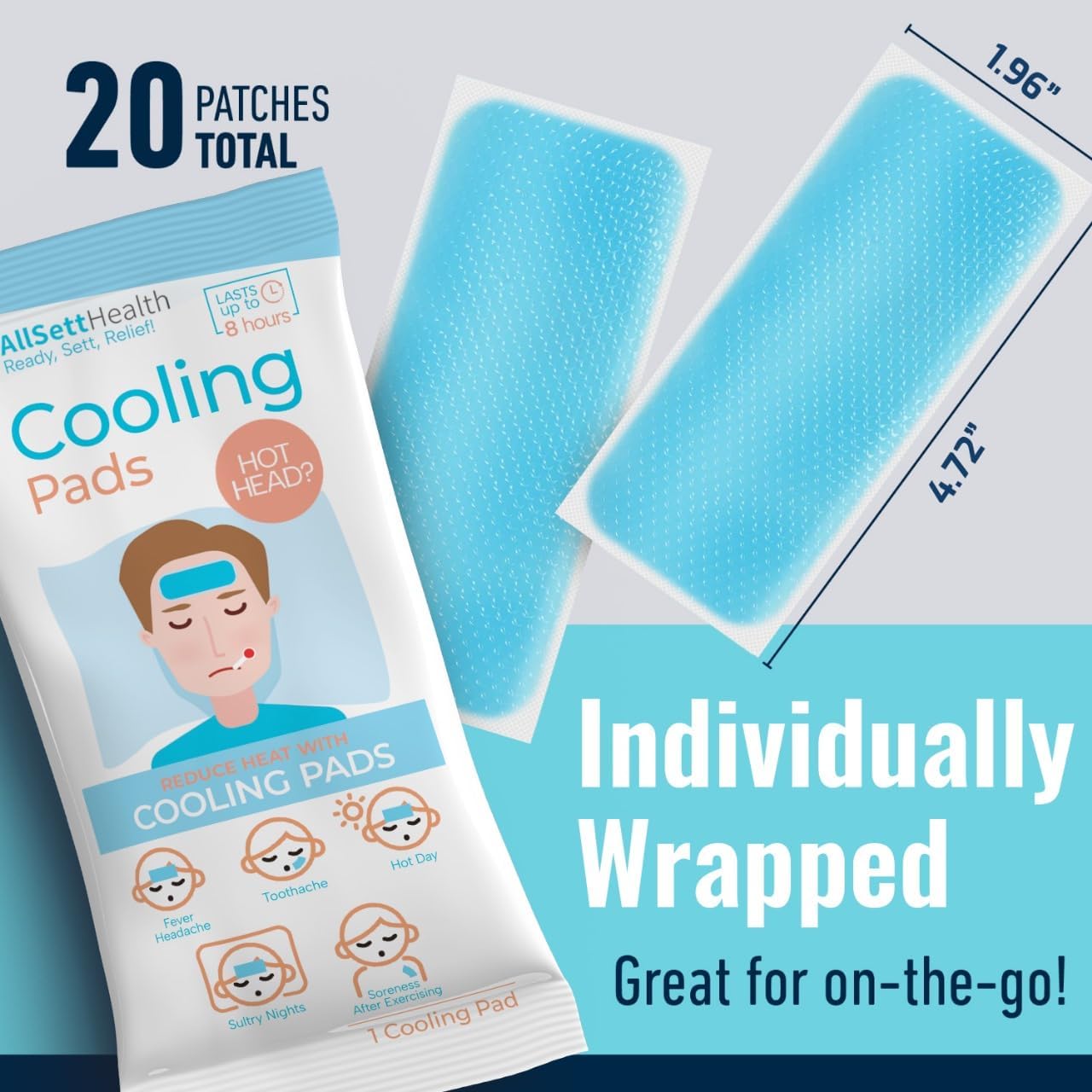 Cooling Patches for Fever, Natural Headache and Migraine Relief, (20 Pack) Soft Gel Sheets, Fever Patch for Kids, Tension/Sinus, Headache Relief Prevention
