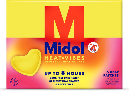 Midol Heat Vibes Menstrual Pain Relief Heat Patches - 6 Count Pack for Period Cramps and Backache