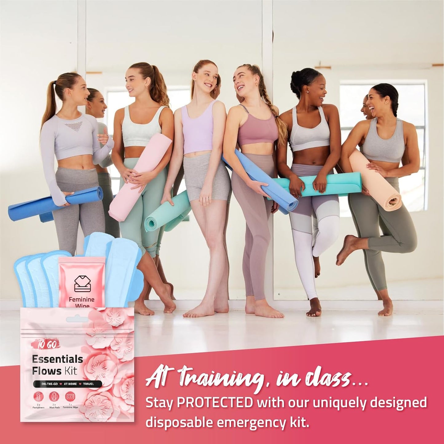 pH Advantage Essential Flows Period Kit (10 Pack) - 3 Pantyliners, 2 Maxi Pads & Feminine Wipe | Hygiene Essentials for School, First Period (Purple)