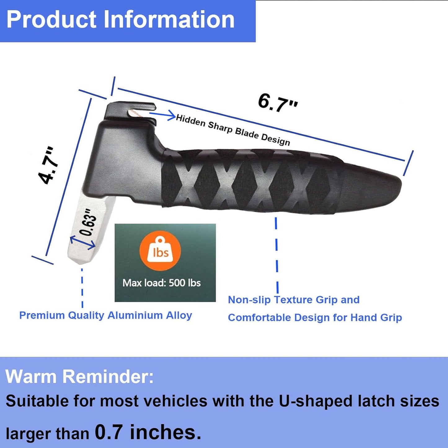 Car Door Handle for Elderly, 3-in-1 Multifunctional Handle Assist, Ultra Grip Mobility Handle for Car, Portable Vehicle Support Door Assist Bar, Max Load 500 Lbs, Anti-Slip Design, Black