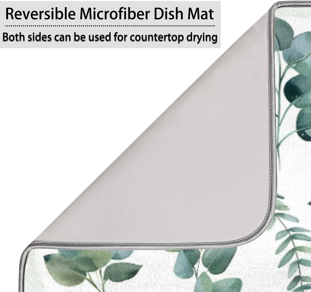 Hexteria Dish Drying Mat for Kitchen Counter Dish Mat Pad Absorbent Microfiber Kitchen Drying Mat Dish Drainer Rack Mat, 16x18 Inch, Eucalyptus Leaves