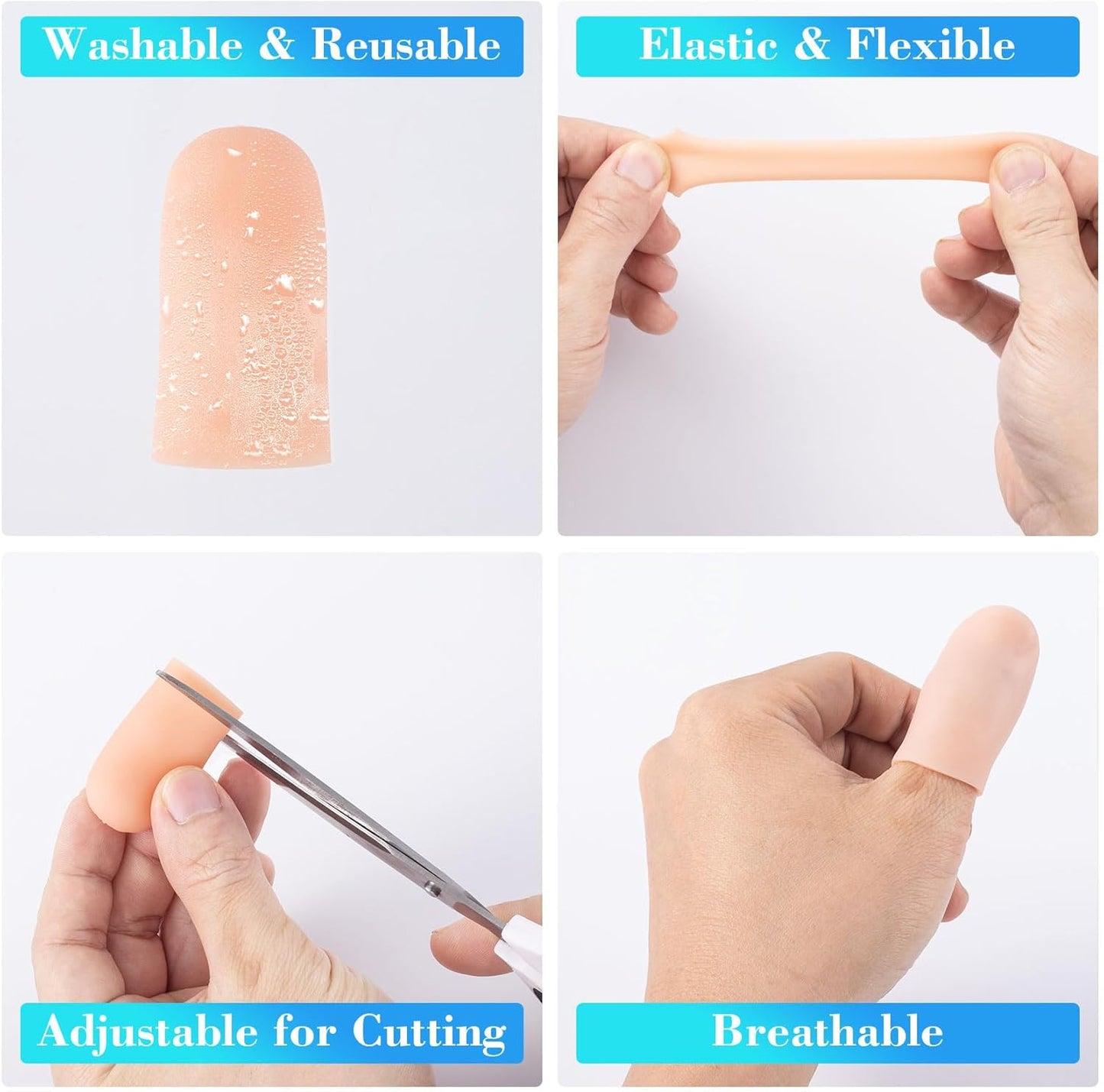 ANCIRS 14pcs Gel Finger Support Protector Caps Gloves, Gel Finger Cots/Covers, Silicone Fingertips for Hands Cracking, Eczema Skin, Trigger Finger Arthritis Pain Relief