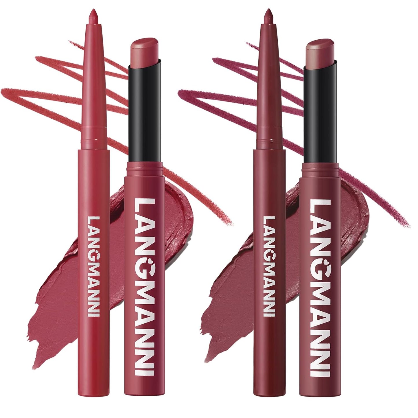 Jolilab 4Pcs Lip Set: 2 Colors Lip Liner+2 Colors Lipstick, Matte/Creamy,Smooth Creamy Texture,Long-Lasting,Bold/Nude Shades for Daily/Party, Vegan, Gift for Makeup Lovers.(#11+12)