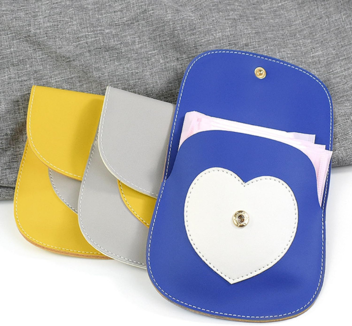 1Pcs Leather Sanitary Napkin Storage Bag, Portable Period Kit Bag, Pad Pouch Tampon Bag Sanitary Napkin Receptacle (Blue)