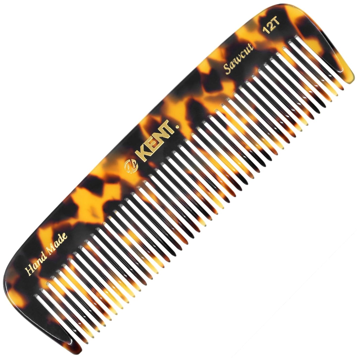Kent 12T TY Wide Tooth Detangling Comb - Handmade Pocket Comb for Thick, Curly, and Wavy Hair, Grooming Beard and Mustache - Saw-Cut