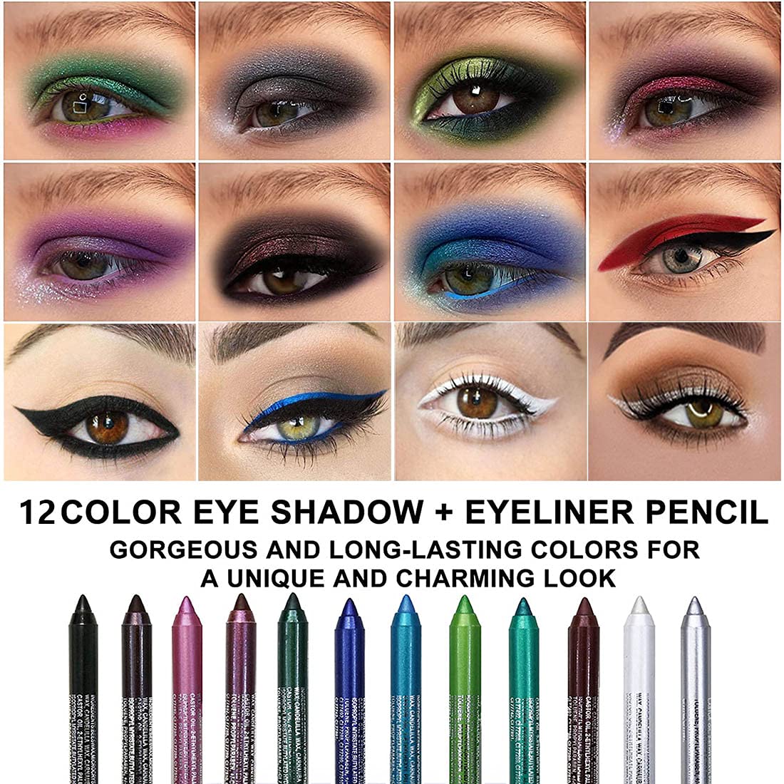 Kaely 6Pcs Glitter Gel Eyeliner Pencil Set for Women, Color Eye Liner Waterproof Smudge Proof with Sharpener, High Pigmented Eye Makeup Liners, lapiz de ojos delineador de ojos contra el agua, 01