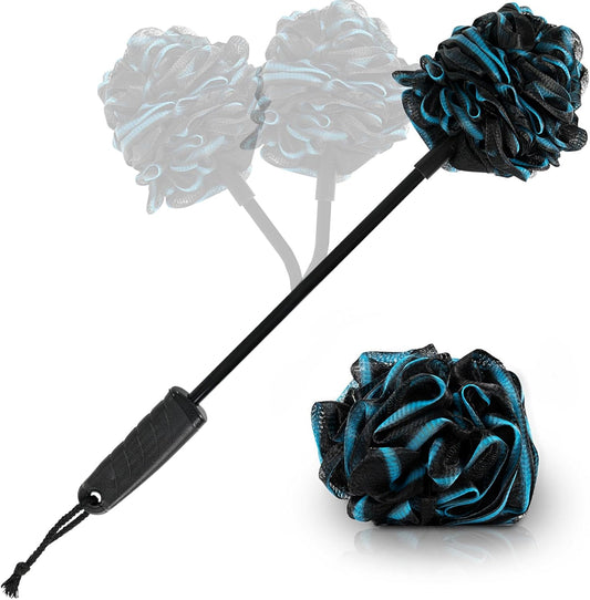 Vive Bendable Loofah on a Stick with Long Handle - Body Exfoliator Luffa & Long Handled Sponge - Back Scrubber & Bath Brush Lufa for Shower, Women, Men, Elderly - Handheld Loofa & Wall Hook Included
