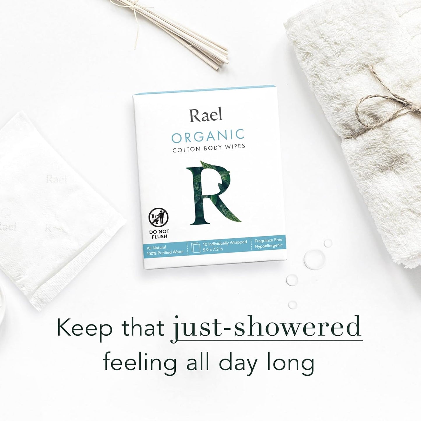 Rael Organic Cotton Wipes - Body Cloth, Individually Wrapped, All Skin Types, Vegan, Cruelty-Free, Unscented (10 Count, Pack of 2)