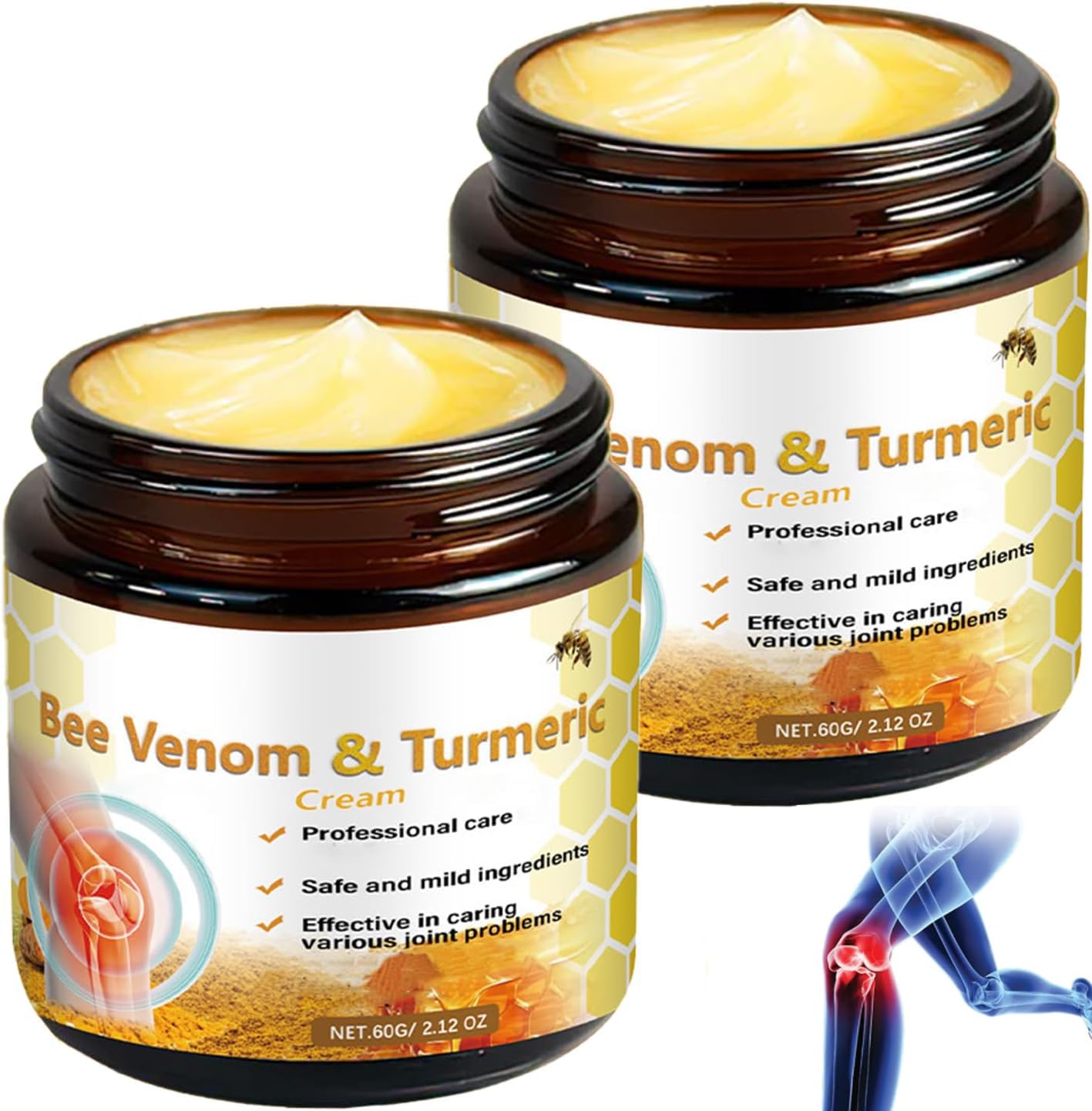 2Pcs Professional Bee Venom Joint,Bee Venom & Turmeric Cream,Natural Bee Venom Cream,Effective for The Back,Waist,Neck,Hands,Knees
