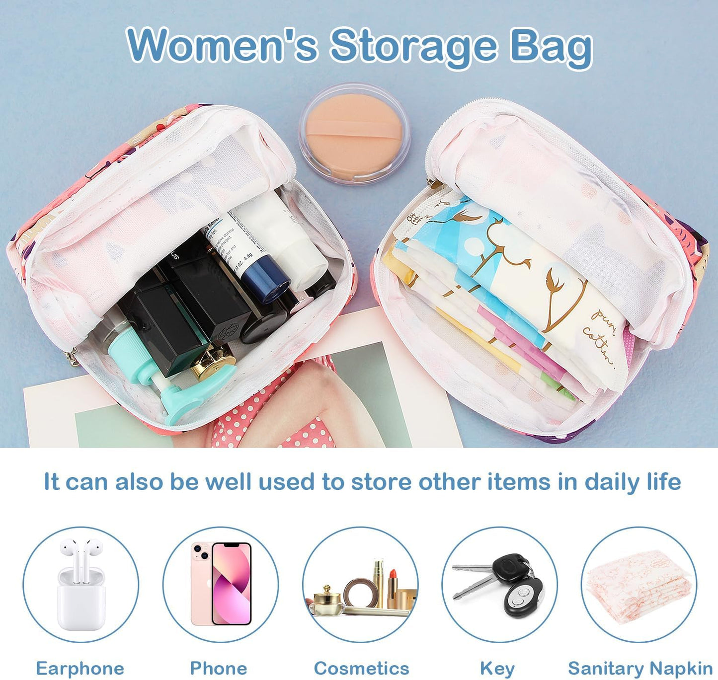 Desing Wish Sanitary Pad Storage Bag Portable Period Bag for Teen Pads/Sanitary Napkins/Small Tampons, Sanitary Napkin Storage Bag First Period Gifts for Teen Girls (Cat)