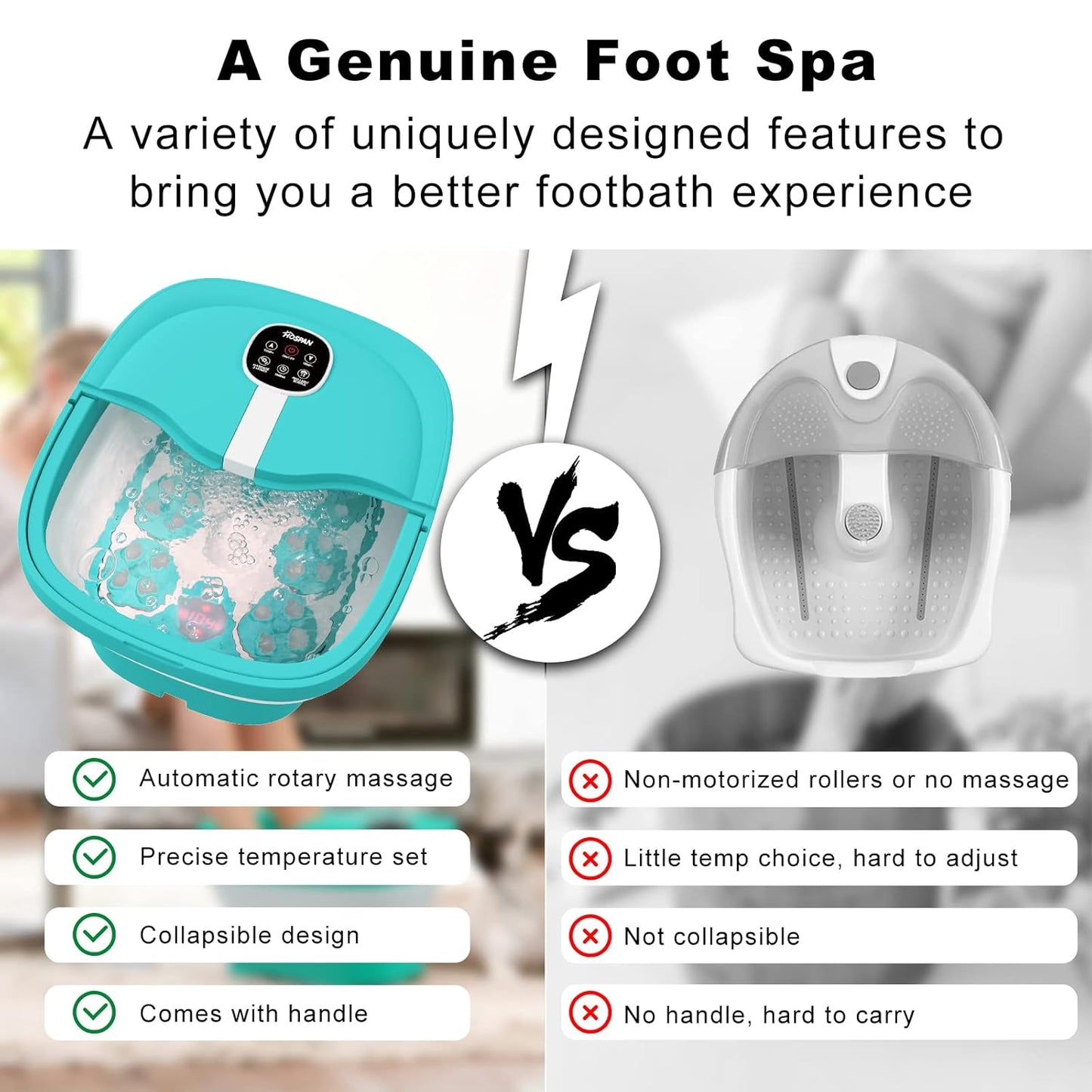 HOSPAN Collapsible Foot Spa Electric Rotary Massage, Foot Bath with Heat, Bubble, Remote, and 24 Motorized Shiatsu Massage Balls. Pedicure Foot Spa for Feet Stress Relief