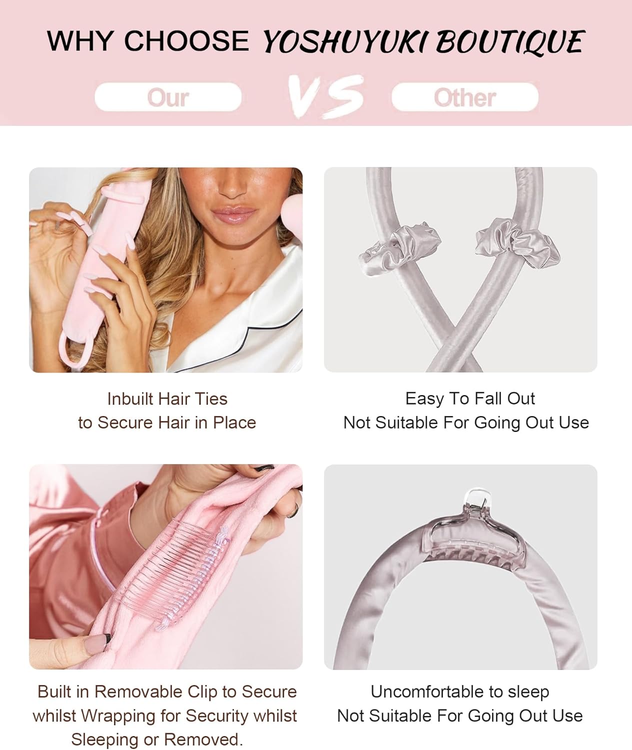 Heatless Hair Curler Overnight Curls Headband No Heat Hair Curlers Rollers to Sleep in for Long Hair, Soft Heatless Curling Ribbon Set with Clip, Hair Care Styling Tools, Lavender