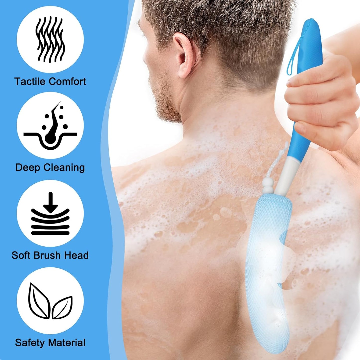 Long Handled Shower Brush, Non-Slip Long Handle Bath Brush, Back Body Brush Gentle Exfoliating and Lather Well Deep Cleansing Long-Lasting for Body