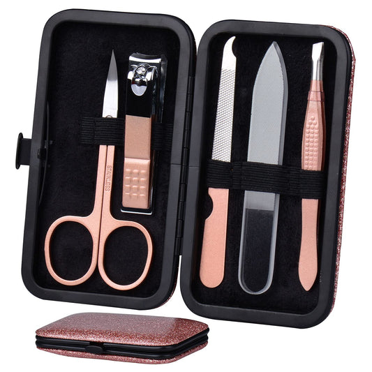 Manicure Set Nail Clippers Kit 5 Pieces in 1 Stainless Steel Professional Grooming Nail Care Tools Including Nano Glass Nail Shiner Buffer File Gift for Men Husband Boyfriend Parents Women