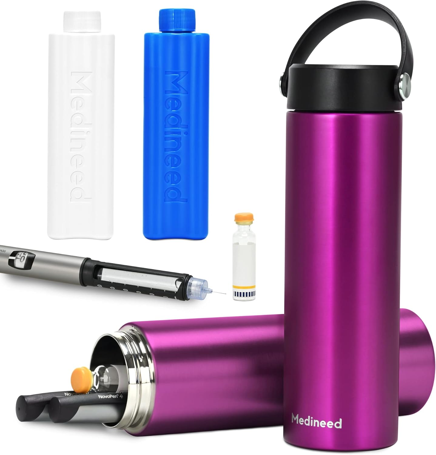 Insulin Cooler Travel Case TSA Approved, Refrigerated Medicine Case with Ice Packs, 60H 3 Pens Medicine Travel Cooler for Diabetes, Medication Organizer for Diabetic Supplies Carrying (Purple)