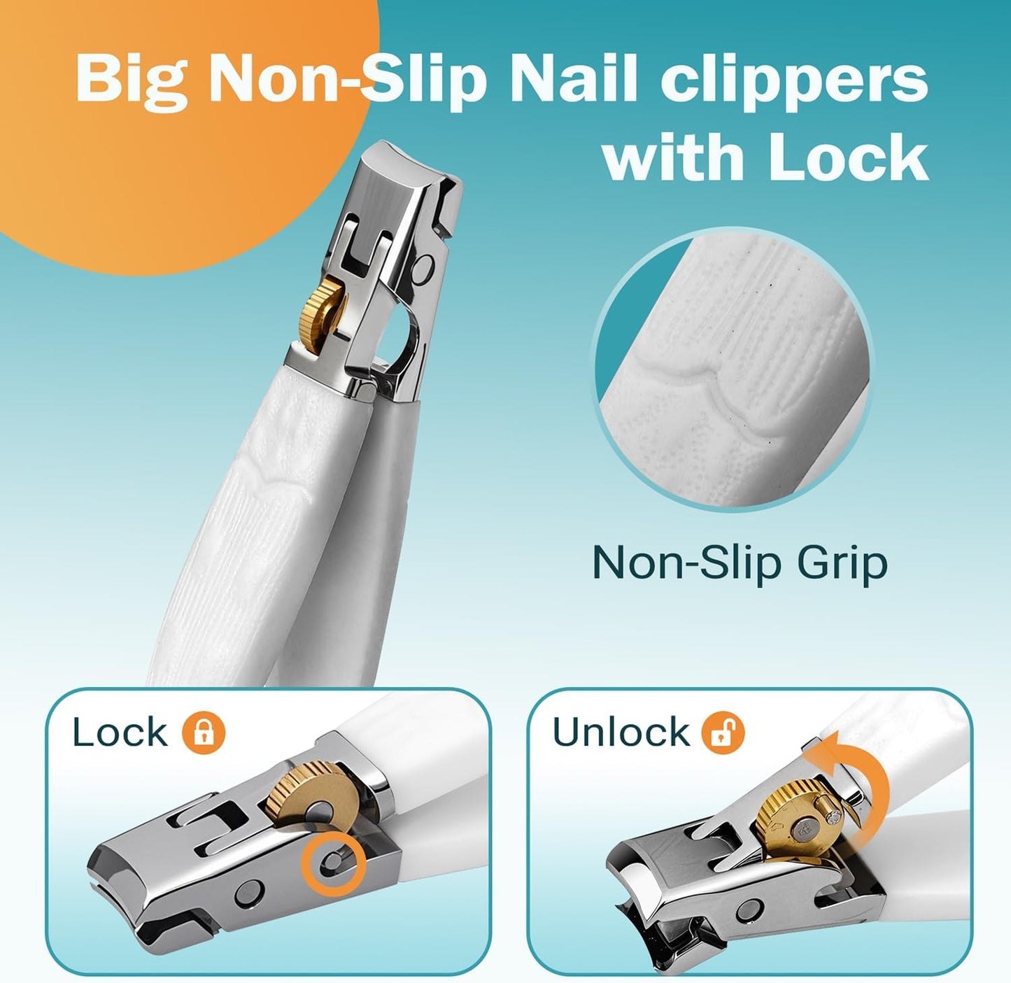 Heavy Duty Nail Clippers for Thick Toenails & Fingernails - Razor-Sharp Stainless Steel Blades with Wide Jaw, Anti-Slip Grip, Safety Lock & Splash Guard (Seniors/Men/Women/Kids)