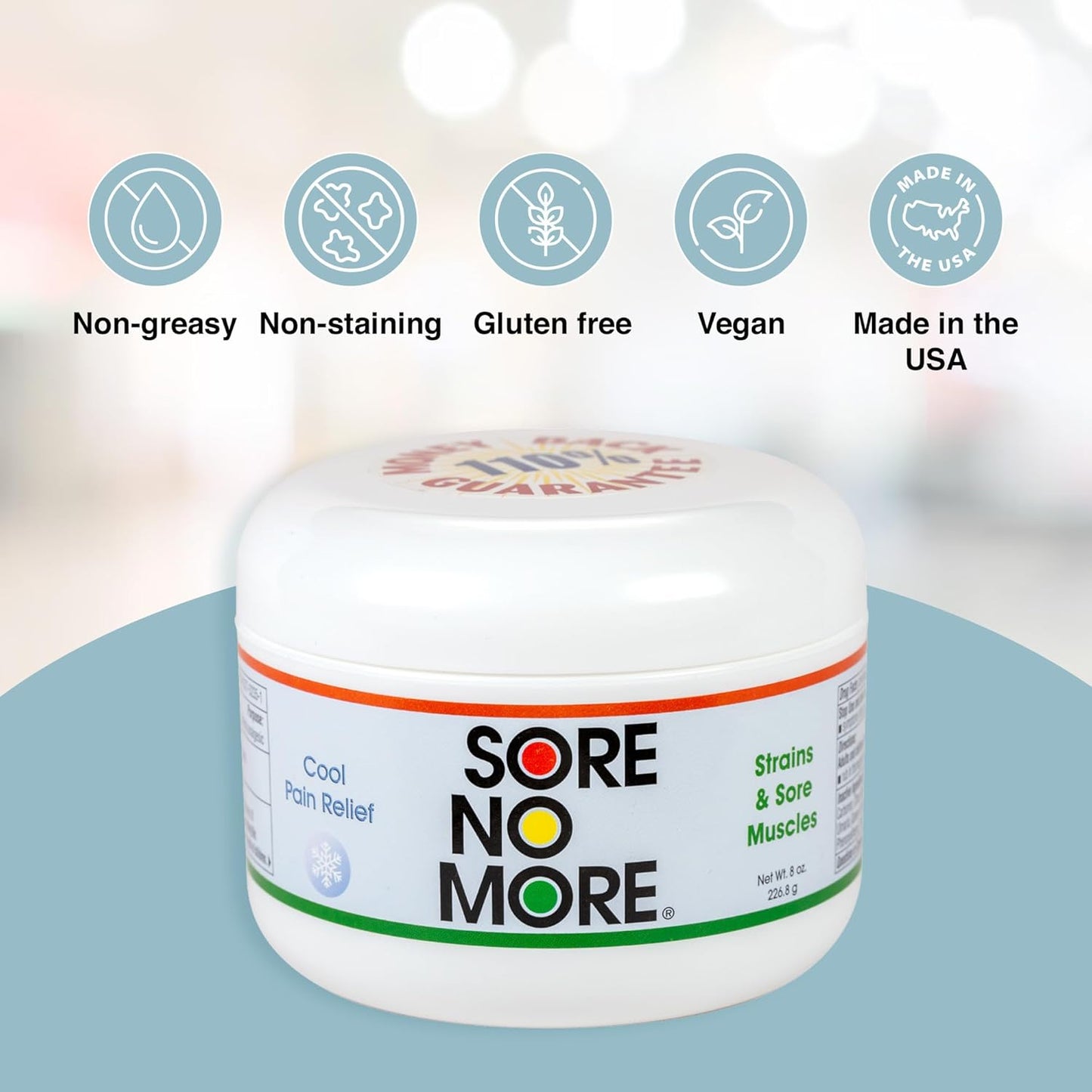 Sore No More Cool Relieving Gel for Aches & Pains in Muscles & Joints associated with Strains, Bruises & Sprains | Absorbs Quickly with a Refreshing Lemon Aroma | 8 oz Jar