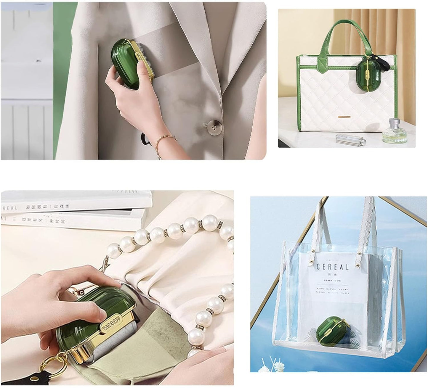 Handy Double-Sided Travel Lint Roller with Hand Strap, 7-Fill Luxury Clothing Bag Dust Fluff Adhesive Reusable Mini Extra Adhesive Dog Cat Pet Adhesive, Small Pocket Reusable Lint (Green)