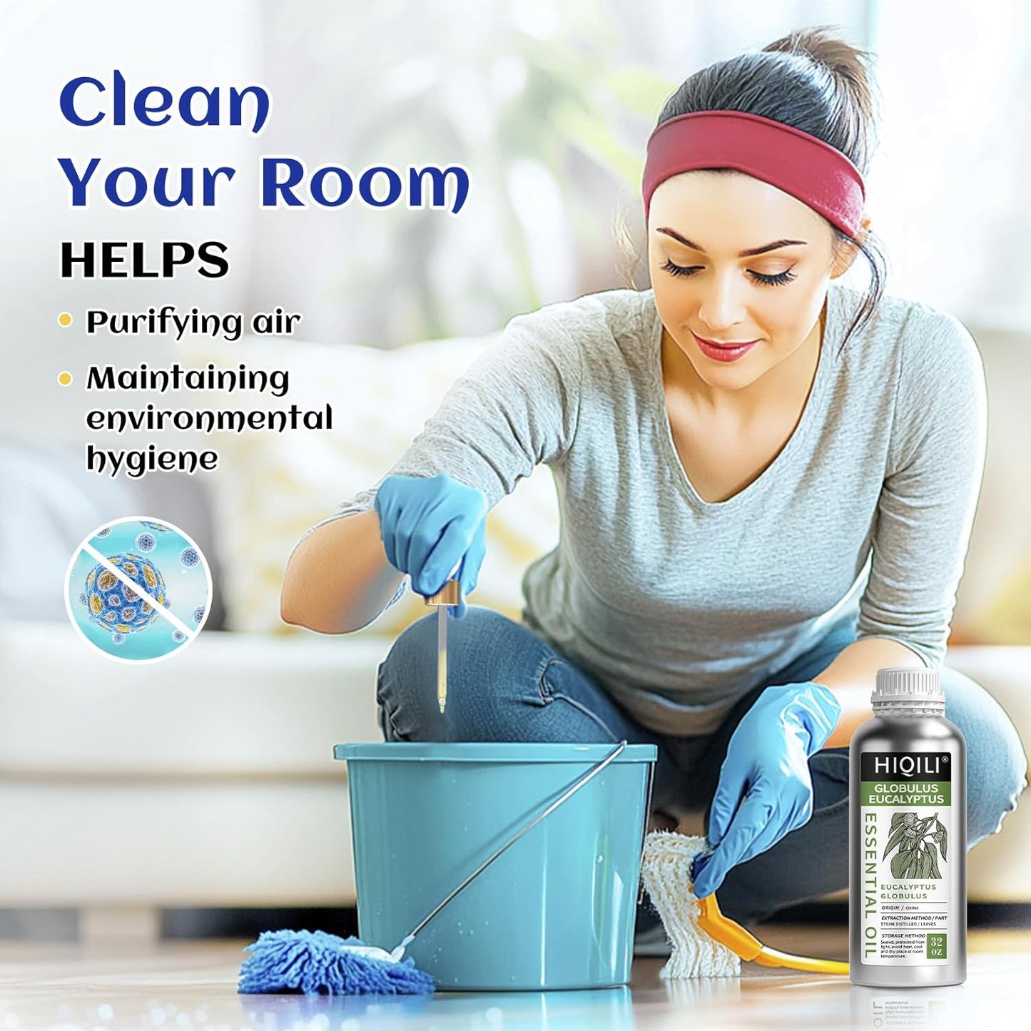 HIQILI Eucalyptus Essential Oil for Spray, Diffuser & Skin, 100% Pure Undiluted - 32 Fl Oz