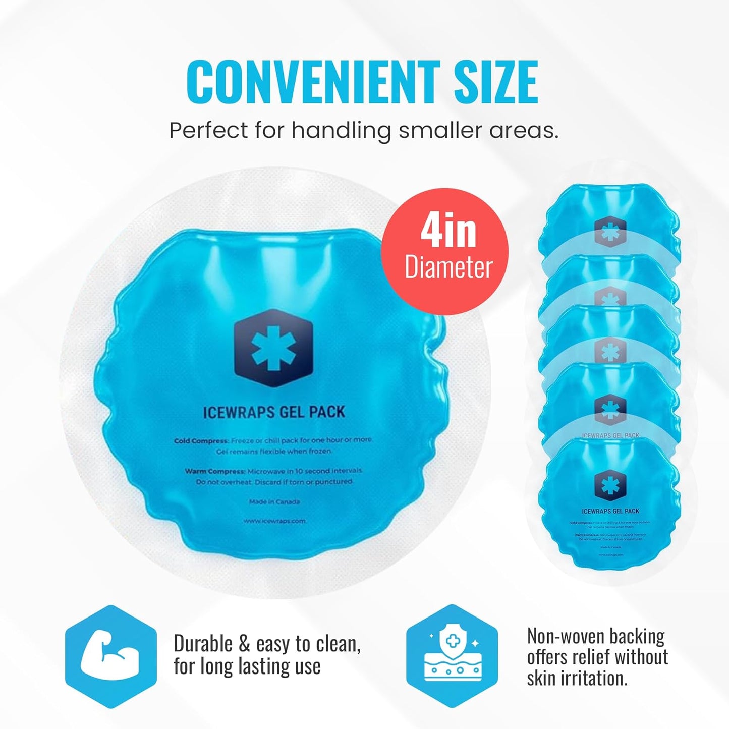 ICEWRAPS Reusable Hot & Cold Gel Packs for Pain Relief - with Clear Backing for Injuries, Surgery, Toothache (5 Packs, 5, Count)