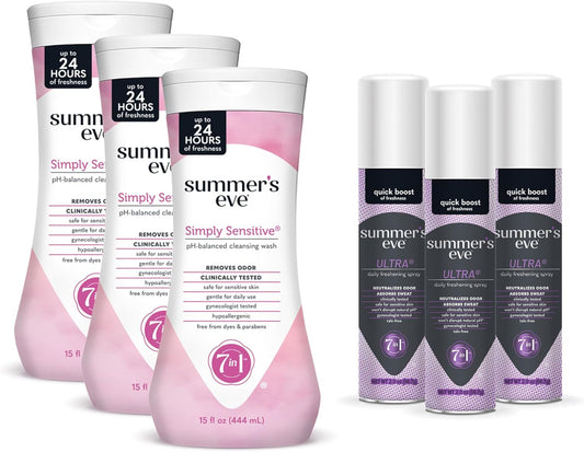 Summer's Eve Cleansing Wash | 15 Ounce | (Pack of 3) and Summer's Eve Freshening Spray | Ultra | 2 oz Size | Pack of 3 | pH Balanced, Dermatologist & Gynecologist Tested