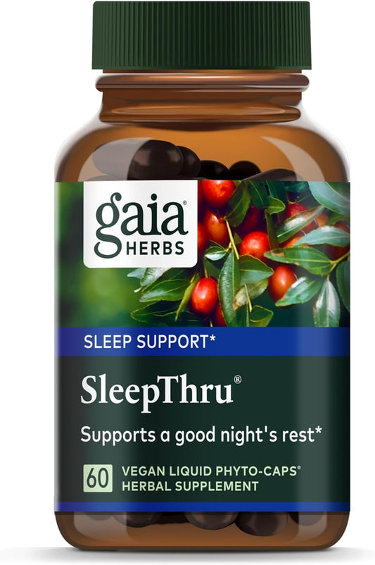 Gaia Herbs SleepThru - Natural Sleep Support Supplement with Organic Ashwagandha Root, Organic Magnolia Bark, Passionflower, and Jujube Date - 60 Vegan Liquid Phyto-Capsules (30-Day Supply)