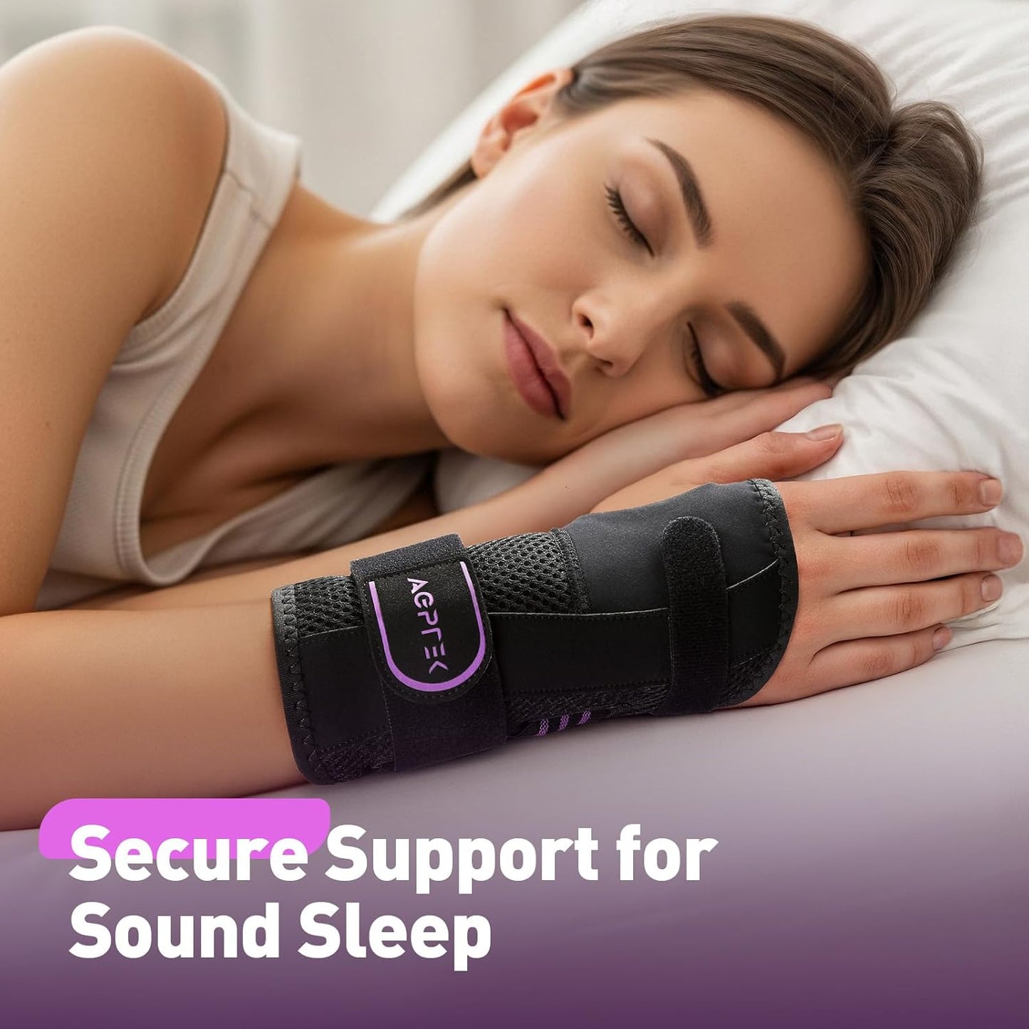 AGPTEK Carpal Tunnel Wrist Brace for Men Women, Night Sleeping Wrist Support with 2 Splints, Pain Relief Hand Brace for Arthritis Sprains Tendonitis, Adjustable Wrist Splint for Left Hand (L/XL, Black & Purple)
