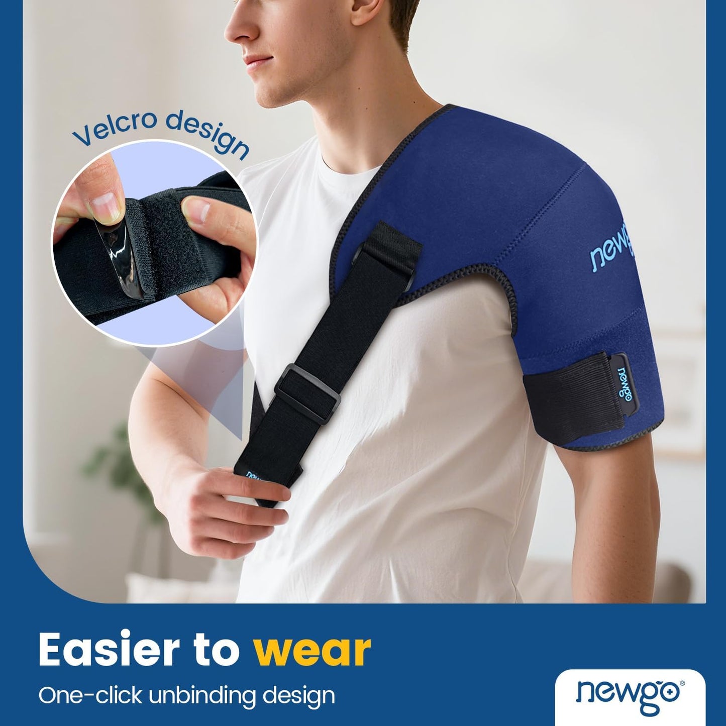 NEWGO Shoulder Ice Pack Rotator Cuff Cold Therapy Reusable Cold Pack Shoulder Ice Wrap for Pain Relief, Recovery After Surgery, Swelling - Extra Large Size (Dark Blue)