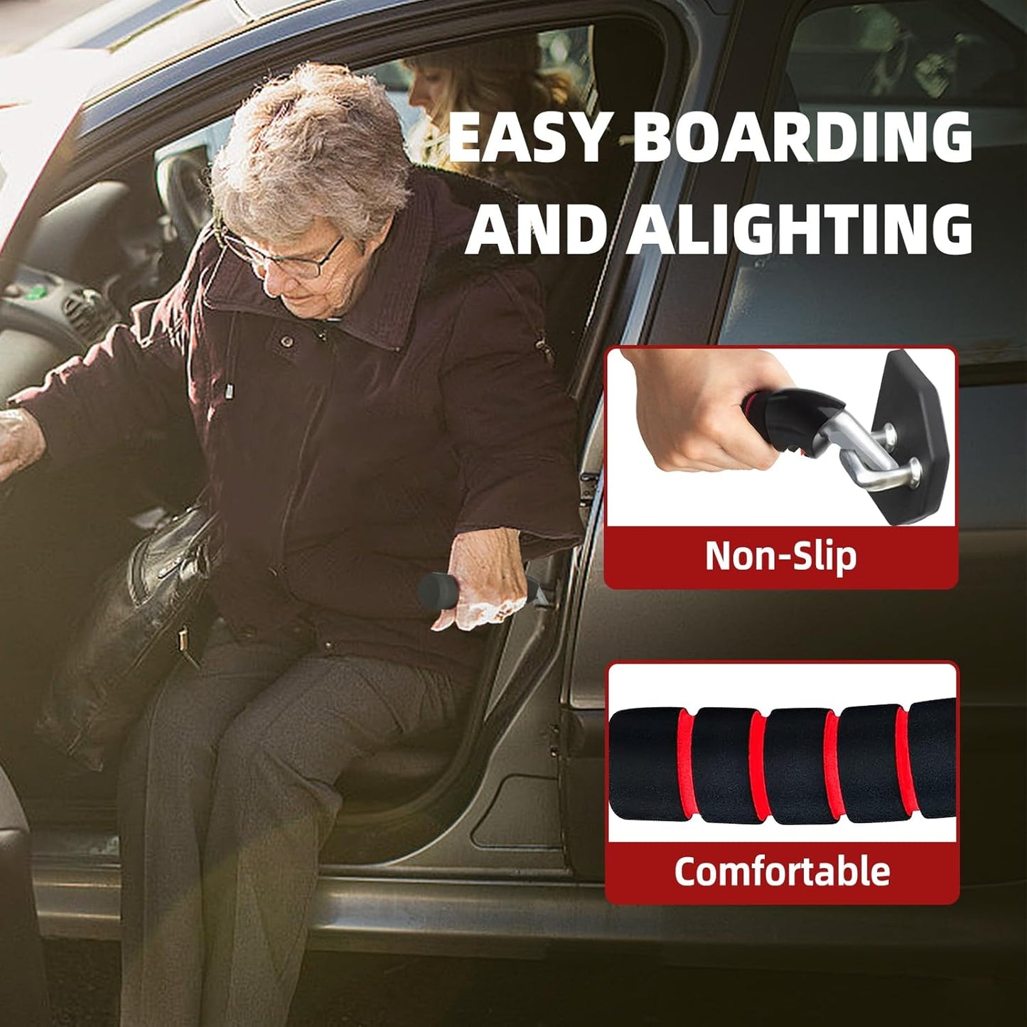 Car Handle Assist for Elderly Car Door Handle, Mobility Car Assist Transfer Support Handle, Multifunction Automotive Grab Handles, Aids for Disabled and Elderly（2Pack, Red）