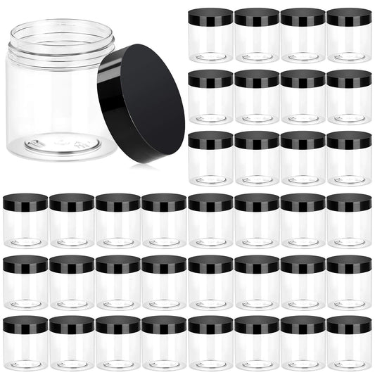  ﻿ Eternal Moment 36 Pack 4 OZ Plastic Jars Round Clear Cosmetic Container Jars with Lids, Perfect for Lotion, Cream, Ointments, Makeup, Eye Shadow, Rhinestone, Samples, Pot, Travel Storage