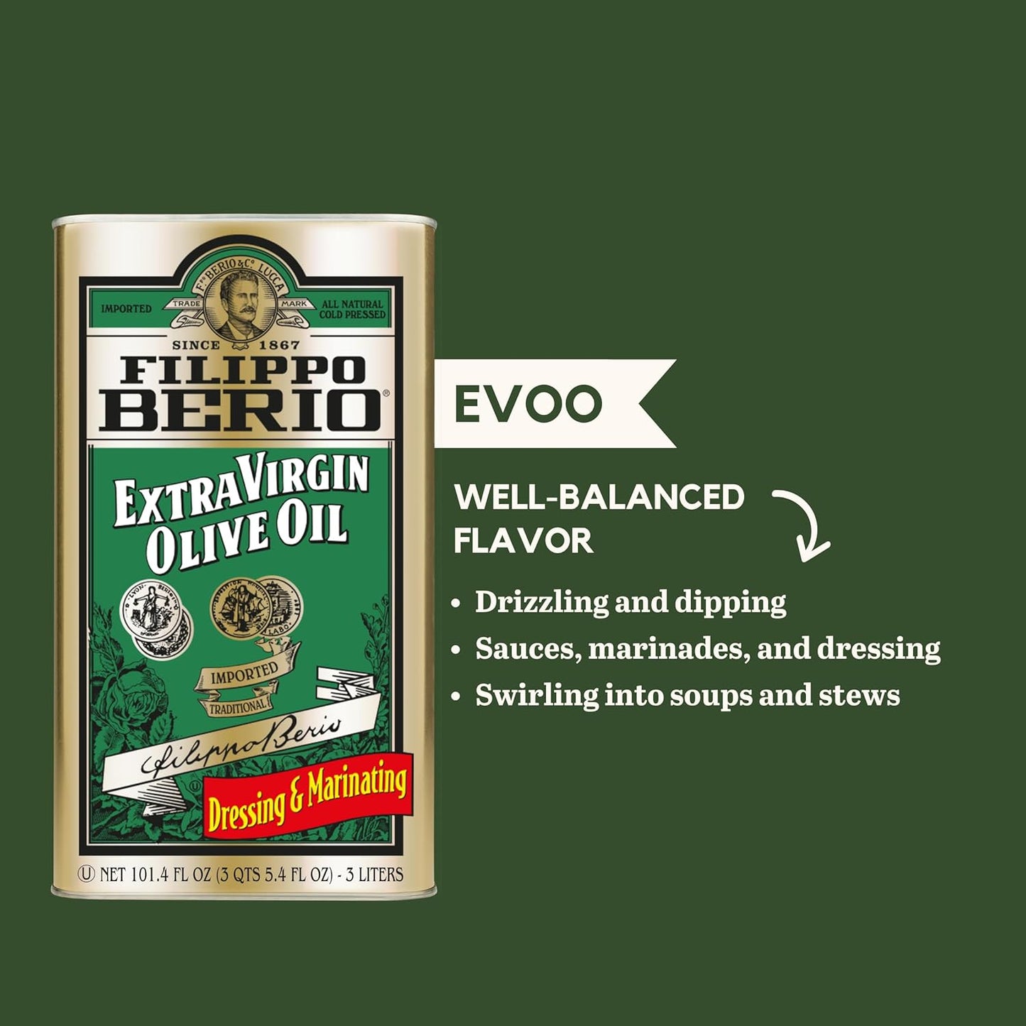 Filippo Berio Cold Pressed Extra Virgin Olive Oil, 101.4 Ounce Tin