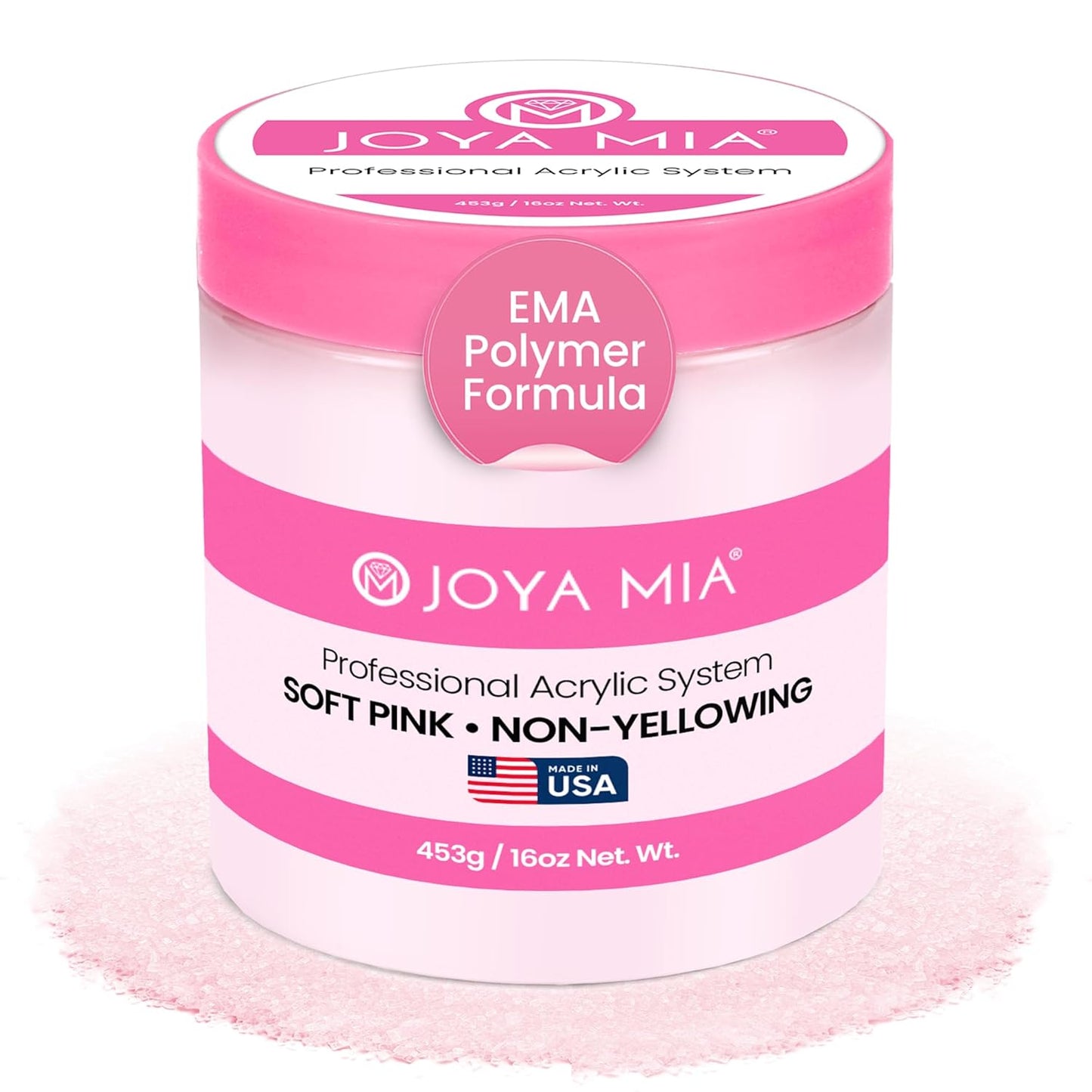 Joya Mia Acrylic Powder for Nails, MMA-Free, Super Adhesion Professional Powder for Flawless & Long-Lasting Nail Enhancements, Easy Application, Vibrant & Stunning Colors - Soft Pink, 16 oz