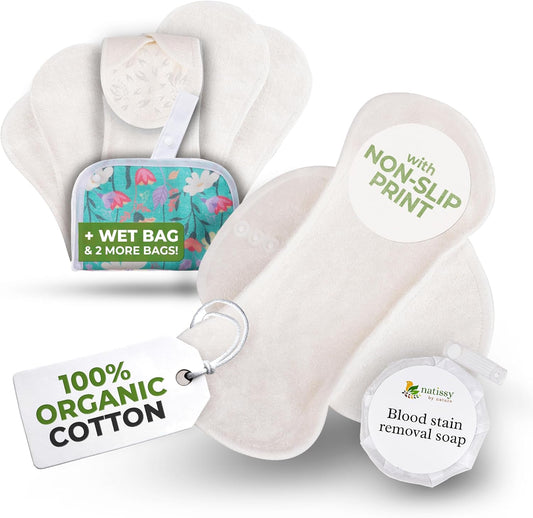 Non-Slip, (Premium) Reusable Menstrual Pads for Light Flow (6 Pack S+M) - Leak Proof & Odor Free Viscose Cloth Pads for Women & Teens - High-Temp Washable, Soft & Skin-Safe for All-Day Period Comfort