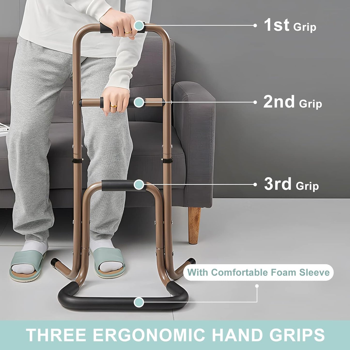 Aluminium Stand Assist Aid for Elderly - Lightweight Chair Lift Assist Devices for Seniors, Easy Stand Up and Move, Standing up Support, with Anti-Slip Protector, Height Adjustable, Brown