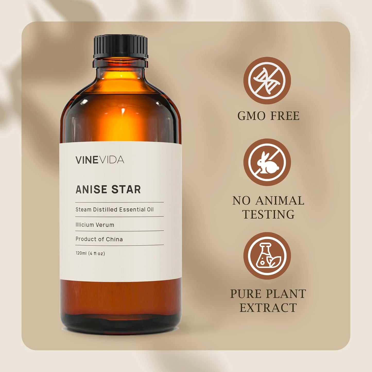 VINEVIDA Anise Star Essential Oil 4 oz - Undiluted Anise Star Oil 4 oz - Anise Star Candle Oil Scent - DIY Candle Scents for Candlemaking - Bulk Essential Oil for Soap Making Safe for Skin