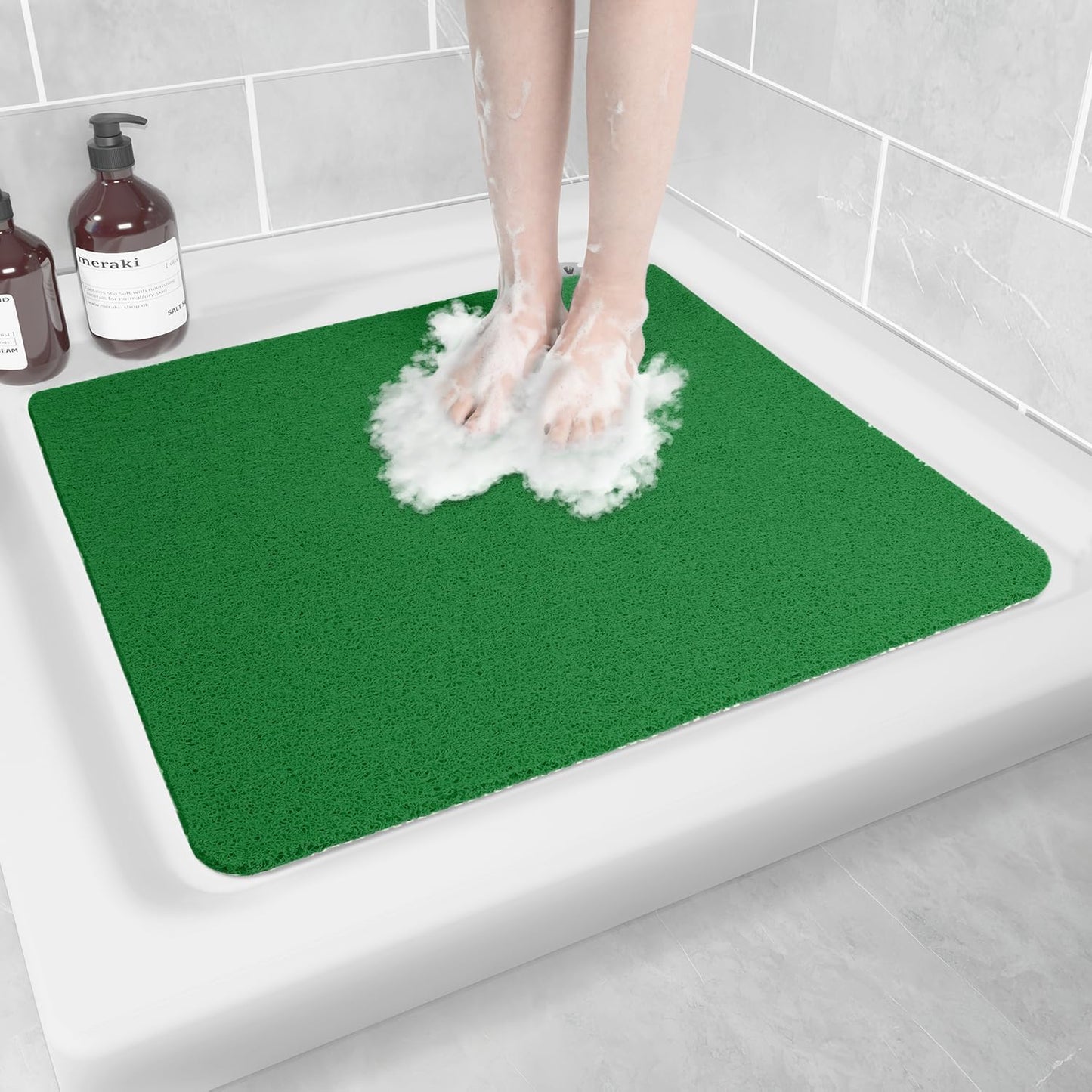 Non-Slip Bathtub Mat, Anti Slip Shower Mat, Fast Drying Bathtub Mats, Foot Scrubber Mat, Anti Slip Mat for Tub, Floor, Bathroom, Kitchen, Home, Hotel (Dark Green 24"×24")