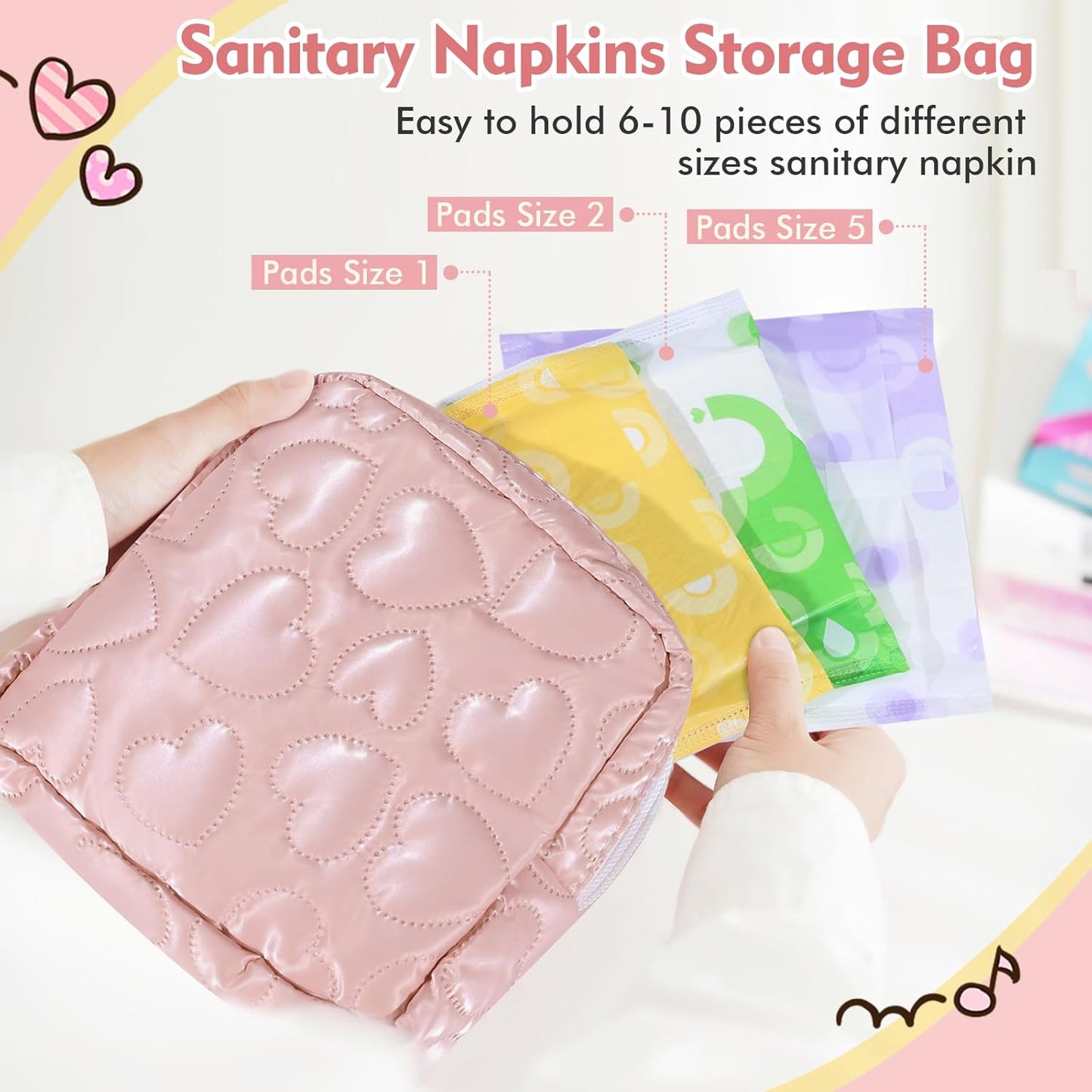 Sanitary Napkin Storage Bag Soft PU Leather Sanitary Pad Bags for Period Teen Period Pads Pouch for Panty Liners, Tampons, Menstrual Cup - Black