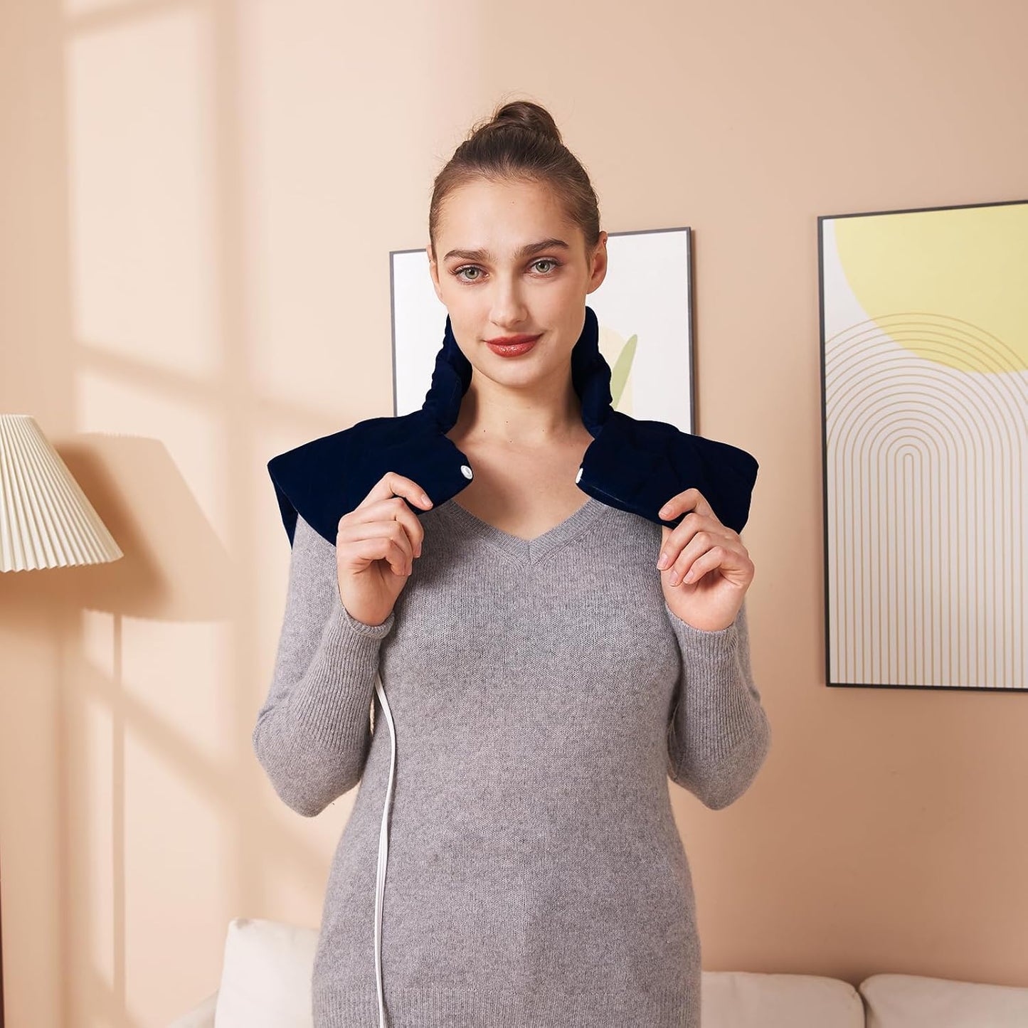 Ambershine 19''x24'' Weighted Neck & Shoulder Heating Pad, 2.5lbs with 12 Temperature Settings& 4 Auto-Off Timers, Pain Relief for Neck/Shoulder/Back, Christmas Gifts for Women Men Mom Dad(Navy Blue)