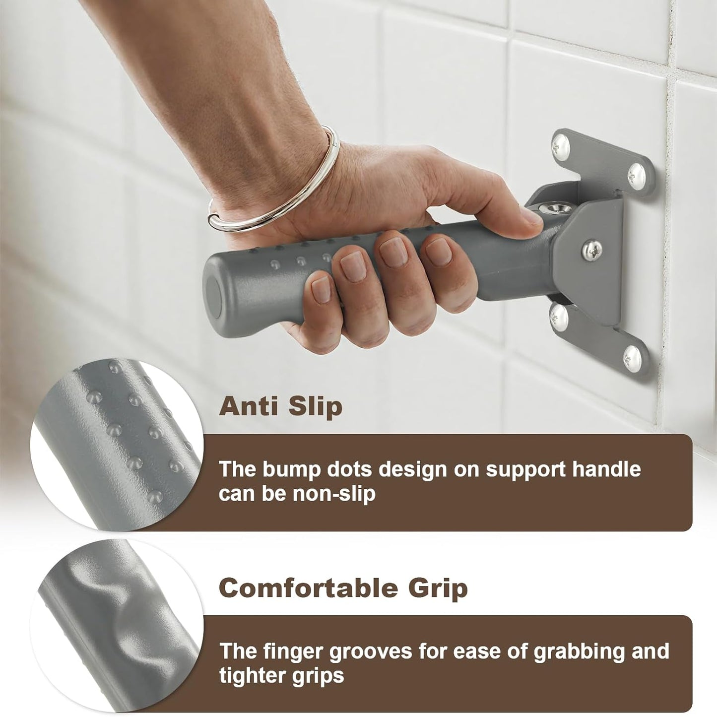 Flip a Grip Doorway Assist Handle - Safety Grab Bar for Elderly, Handicapped, 300LB Weight Suport, Non-Slip Stair & Doorway Stability Aid - Gray(for Hard Wall)