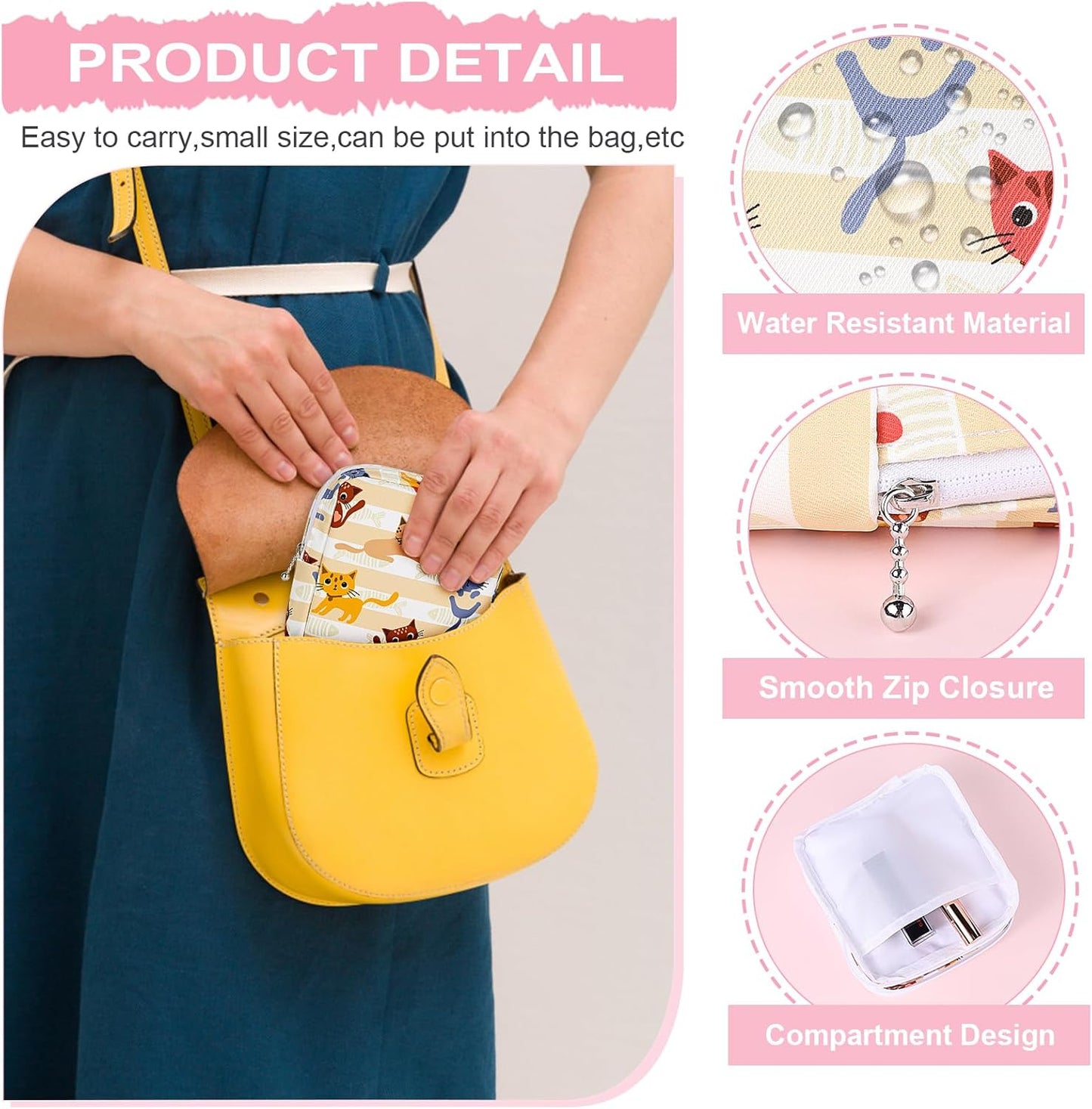 Desing Wish Period Bag Pouch Soft Cloth Sanitary Napkin Storage Bag Portable Menstrual Pad Pouches Tampon Holder for Purse First Period Kit for Girls 9-12 (Multi-Pose Cats)