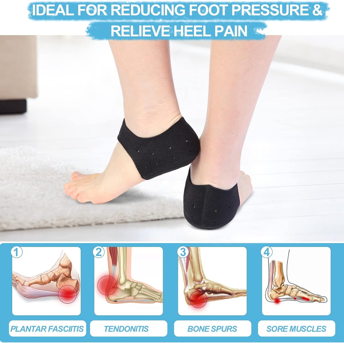 Thicker Heel Cushion Cups for Heel Pain Relief, Plantar Fasciitis & Heel Spur Support, Inserts for Pressure Sores