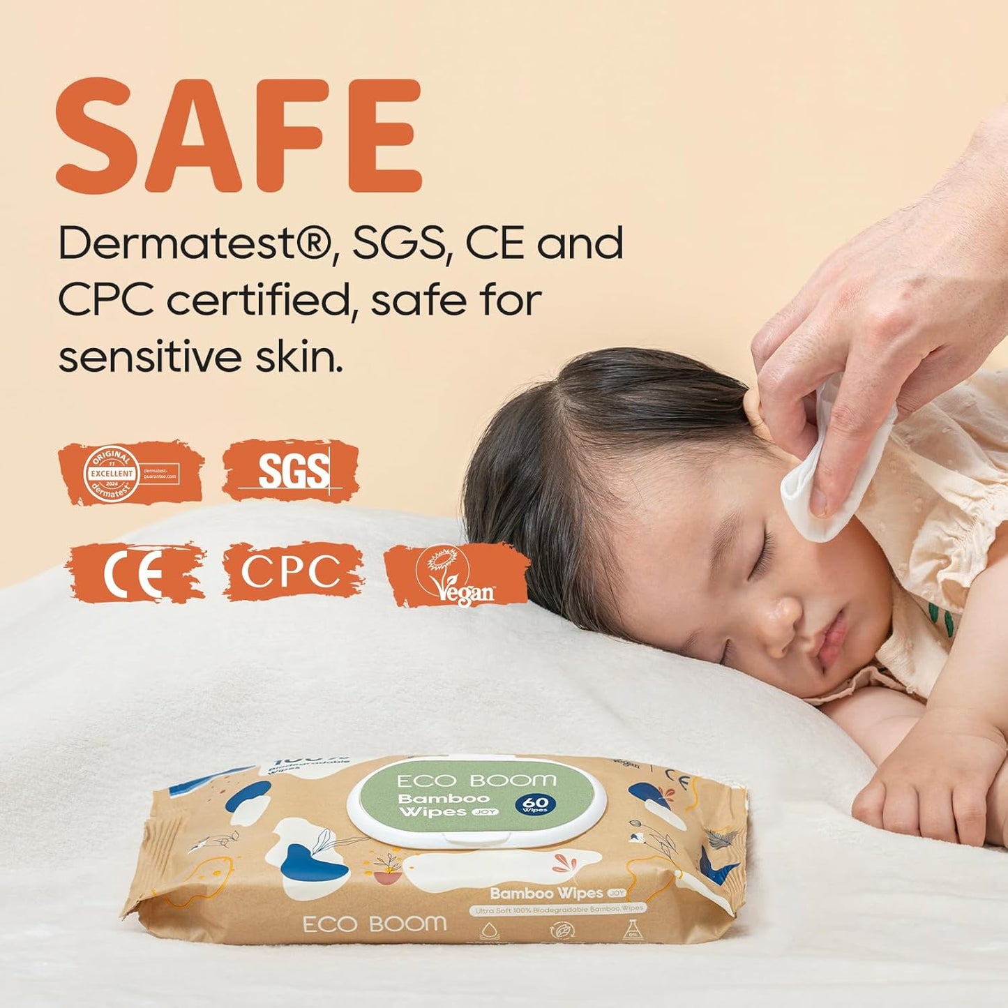 ECO BOOM Bamboo Viscose Wipes | Non-Toxic, Organic & Biodegradable Baby Wipes | Unscented, Hypoallergenic, Vegan for Sensitive Skin, 240 Count