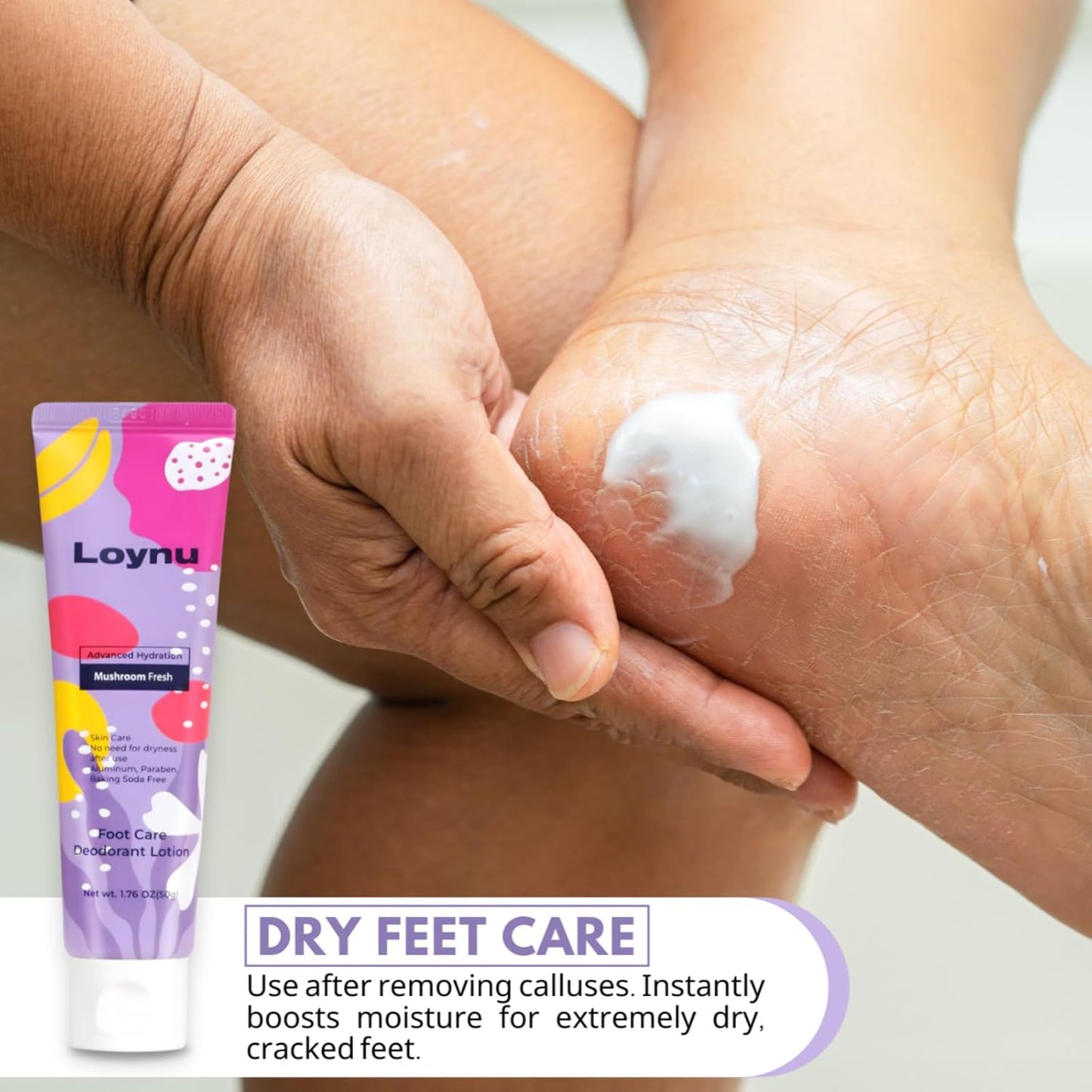 Foot Deodorant Cream for Long-Lasting Odor Control (Neutralizes Odor at the Source) (Hydrates Dry, Cracked Feet) with Natural Mushroom Extract,