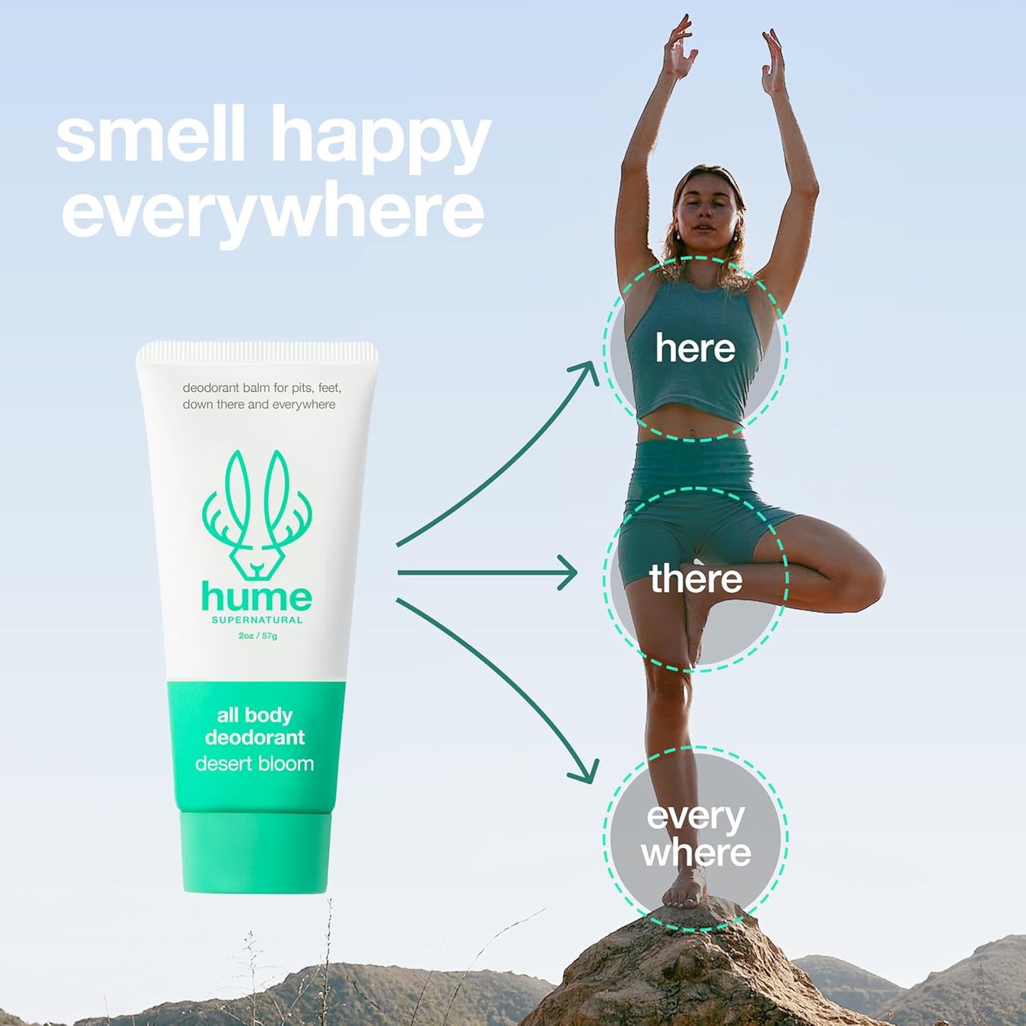 Hume Supernatural Invisible Whole Body Deodorant Balm - Full Body Protection - Aluminum Free, No Baking Soda - Anti-Chafing Odor Control - Clinically Tested on Sensitive Skin (Desert Bloom, 1-Pack)