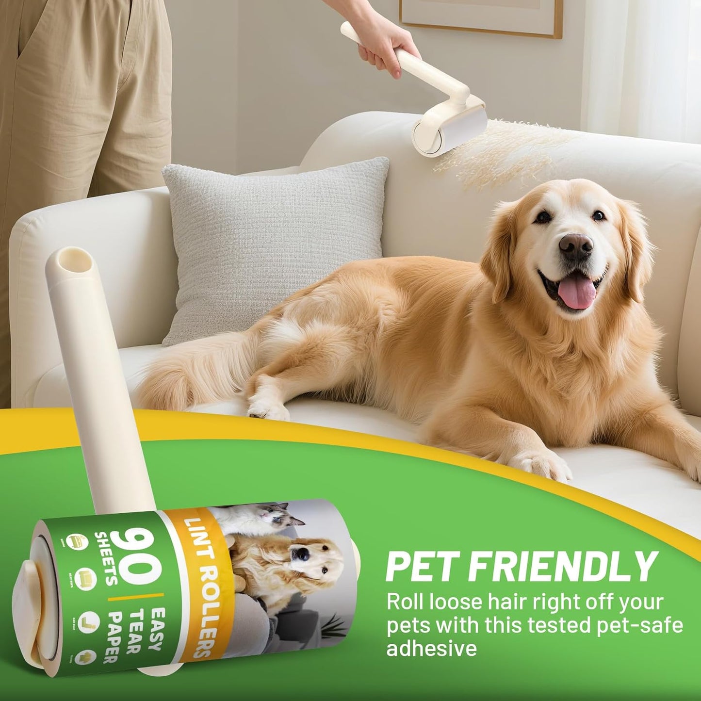 Lint Roller 2-in-1 Rotatable Handle Pet Hair Remover for Laundry Dog Hair, Cat Hair, Animal Fur, Fuzz Extra Sticky Roller for Couch, Clothes, Furniture and Carpet(2 Pack)