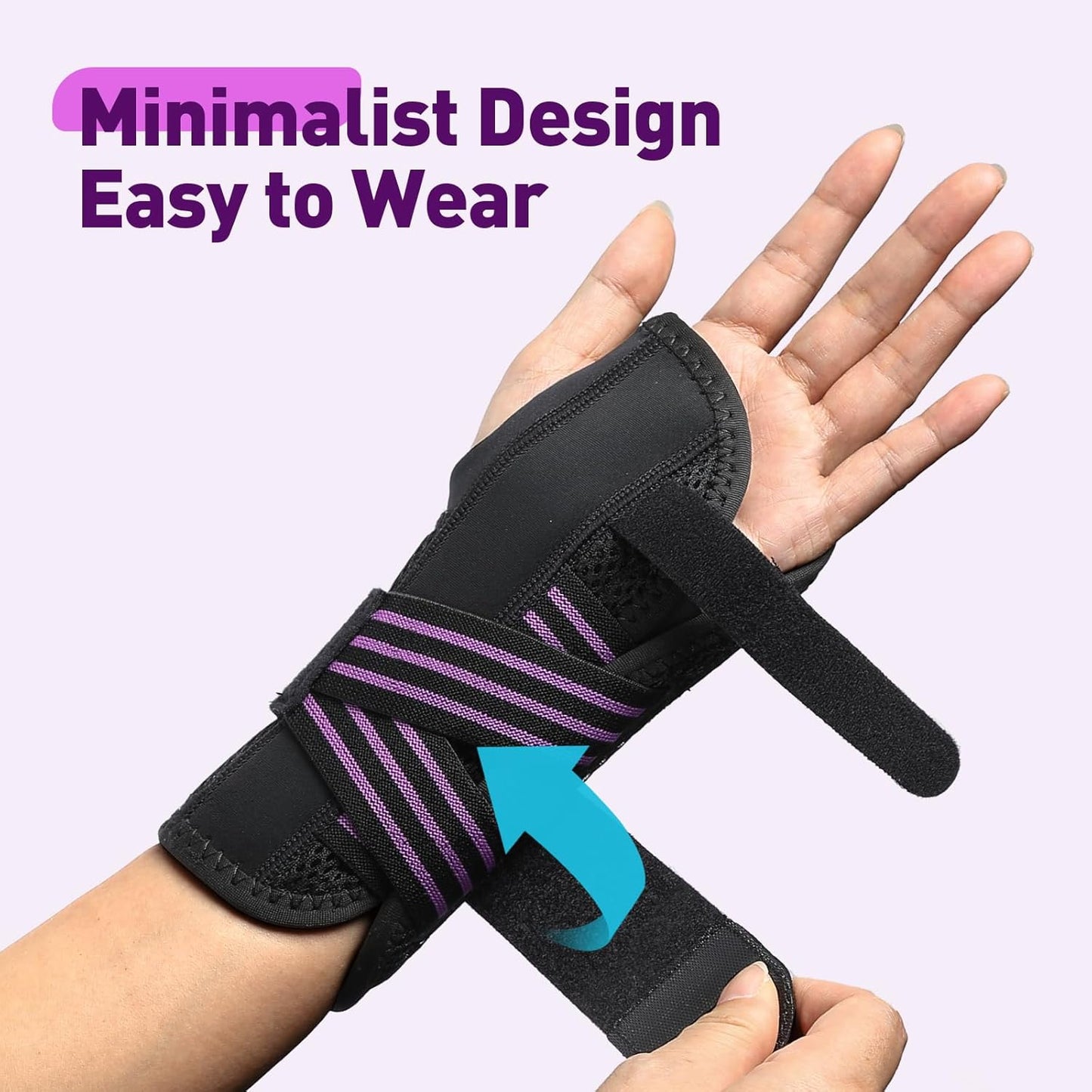 AGPTEK Carpal Tunnel Wrist Brace for Men Women, Night Sleeping Wrist Support with 2 Splints, Pain Relief Hand Brace for Arthritis Sprains Tendonitis, Adjustable Wrist Splint for Left Hand (S/M,Black & Purple)
