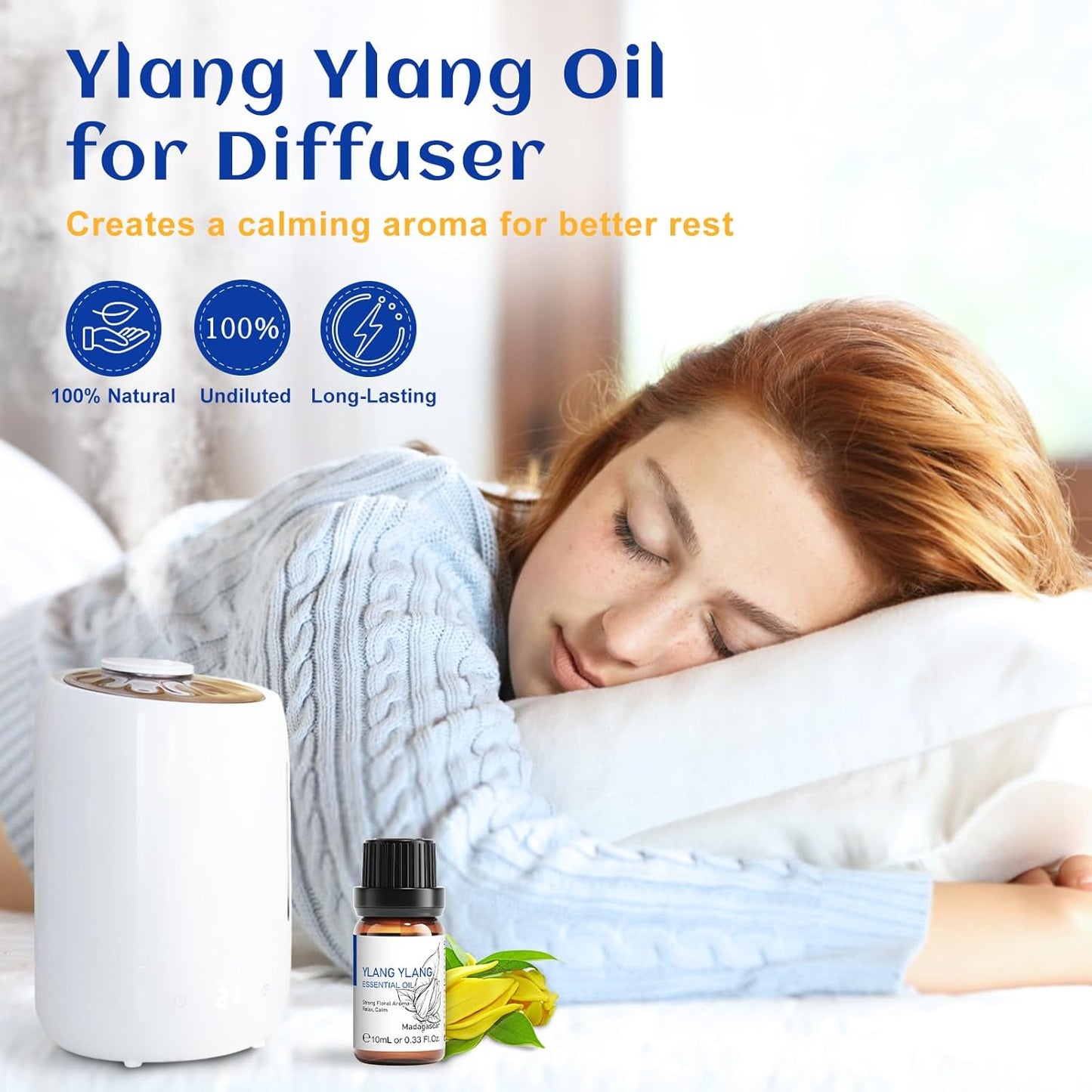 HIQILI 0.33 Fl Oz Ylang-Ylang Essential Oil, Long-Lasting Scent for Diffusers, Perfumes, Aromatherapy, DIY - 10 ML