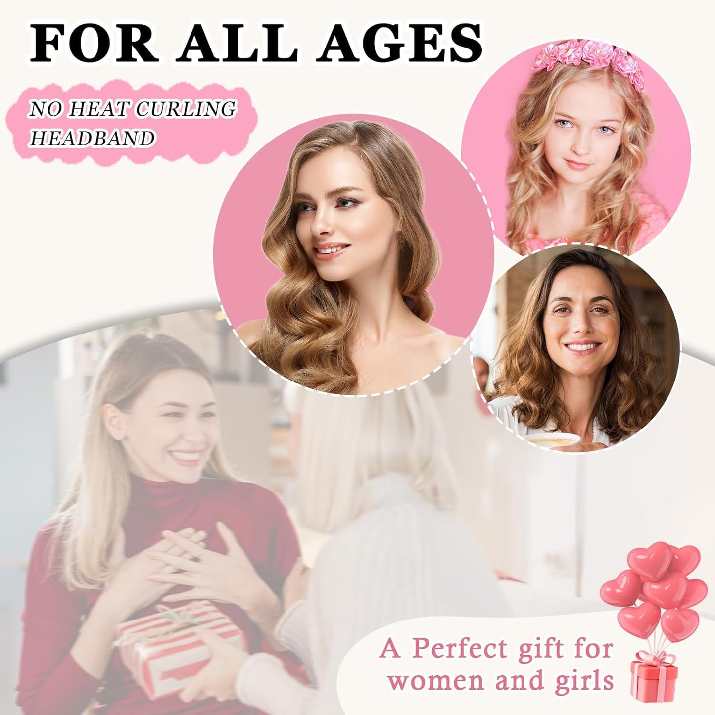 No Heat Overnight Hair Curlers Headband, 70" Soft Ribbon Curl Wrap for Long Hair - 9 PCS Curling Rods Set - Grey