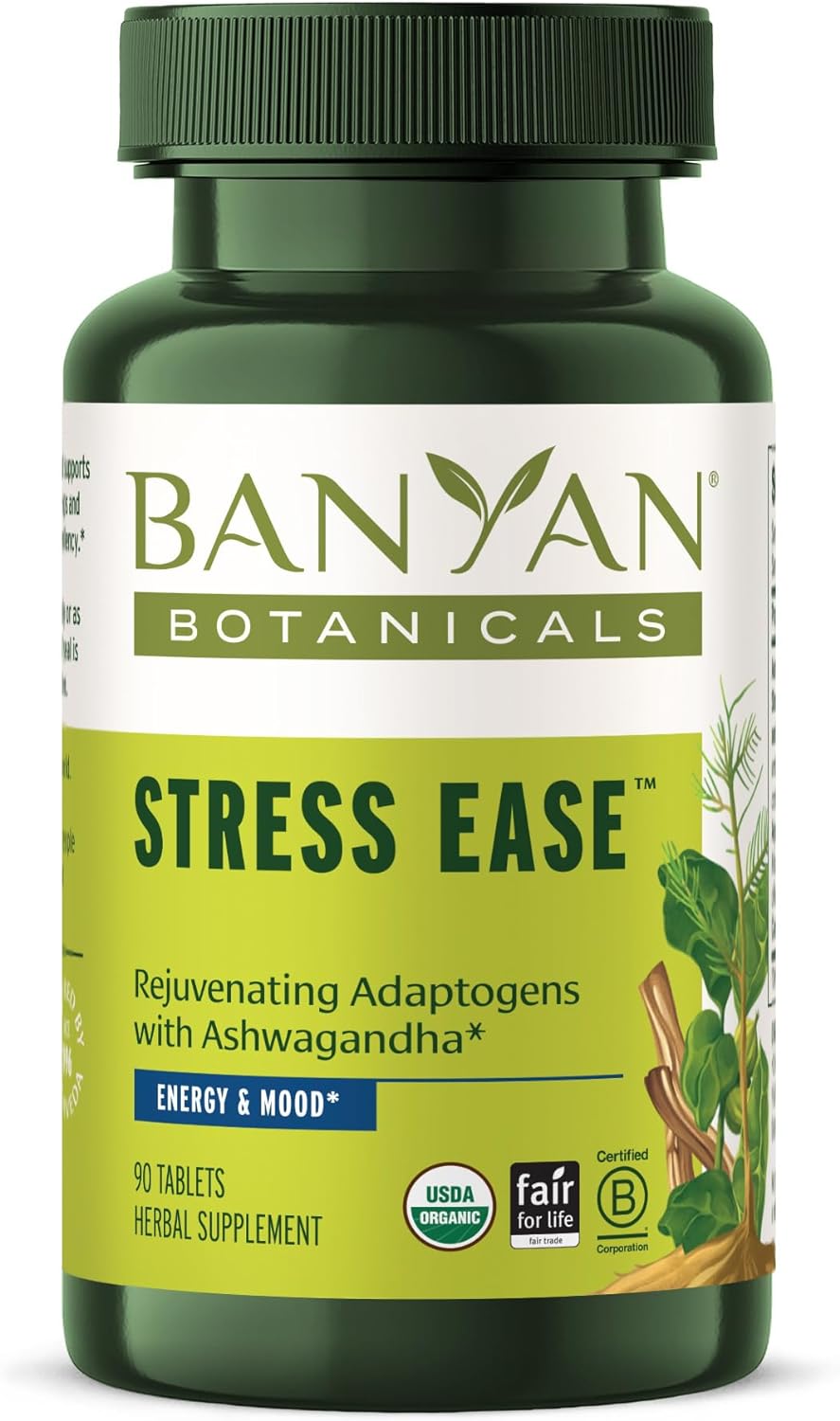 Banyan Botanicals Stress Ease – Organic Herbal Supplement for Stress & Fatigue* – with Ayurvedic Adaptogen Ashwagandha (Withania somnifera) Root – 90 Tablets – Non-GMO Sustainably Sourced Vegan